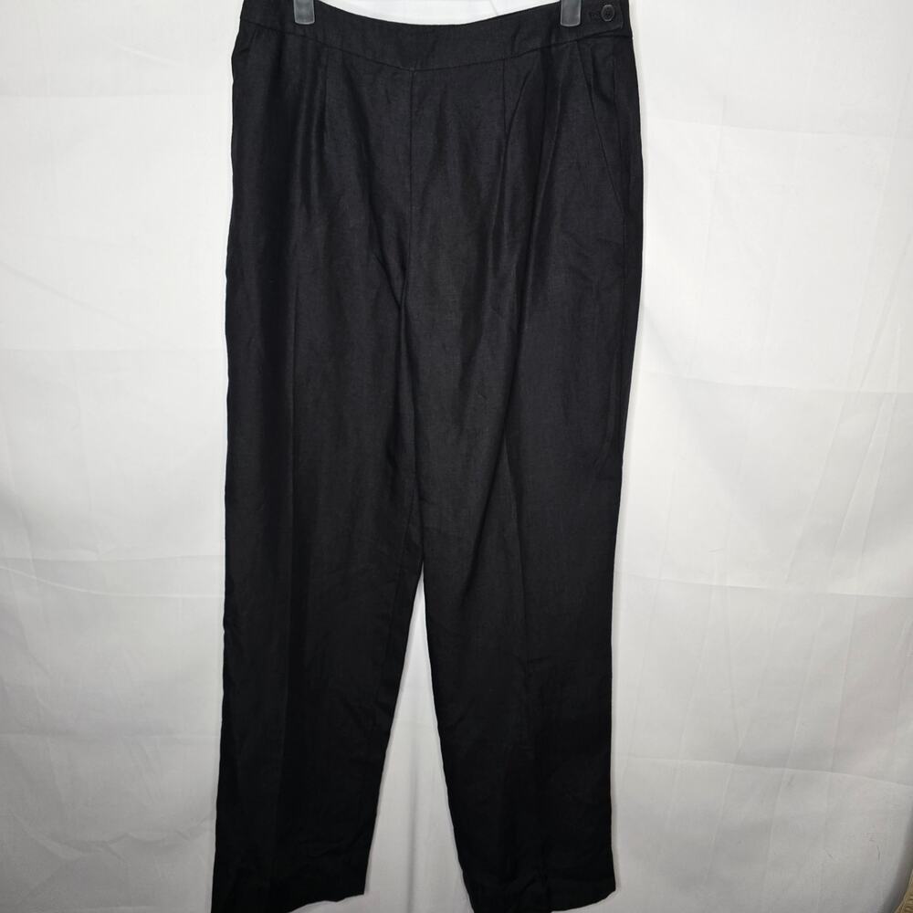 Etcetera Black Linen Feel Side Zip Straight Leg Pants Size 10